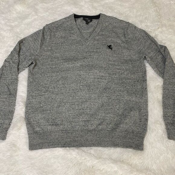 Express V-Neck Sweater Pullover Embroidered Logo Gray Cotton men’s  Size L - Picture 10 of 15